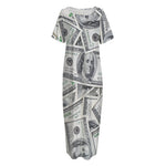 US Dollar Pattern Print Short Sleeve Long Nightdress