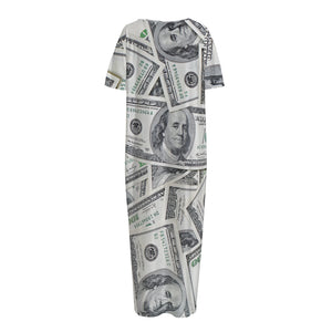 US Dollar Pattern Print Short Sleeve Long Nightdress