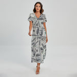 US Dollar Pattern Print Short Sleeve Maxi Dress