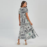 US Dollar Pattern Print Short Sleeve Maxi Dress