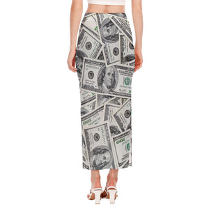 US Dollar Pattern Print Side Slit Maxi Skirt