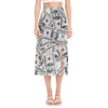 US Dollar Pattern Print Side Slit Midi Skirt