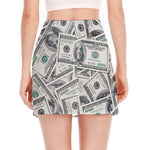 US Dollar Pattern Print Side Slit Mini Skirt