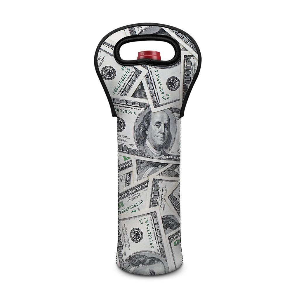US Dollar Pattern Print Single Neoprene Wine Tote
