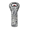 US Dollar Pattern Print Single Neoprene Wine Tote