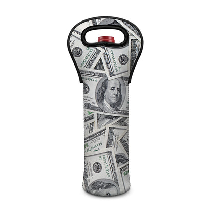 US Dollar Pattern Print Single Neoprene Wine Tote