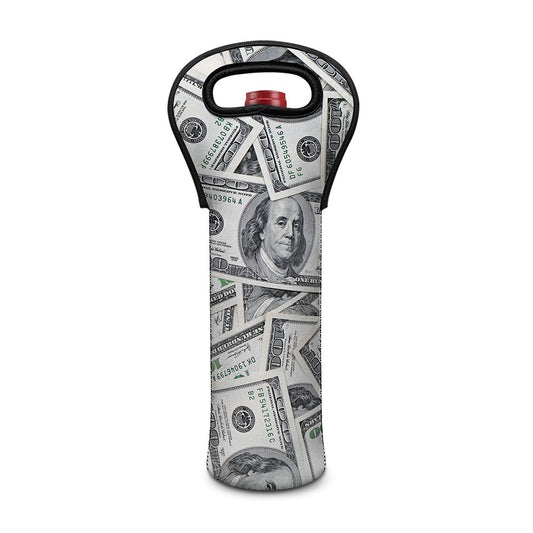 US Dollar Pattern Print Single Neoprene Wine Tote