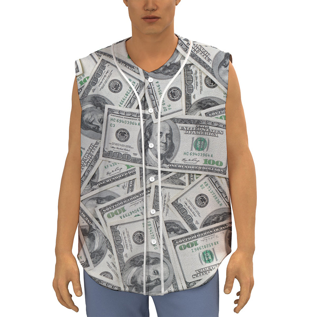 US Dollar Pattern Print Sleeveless Baseball Jersey