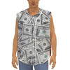 US Dollar Pattern Print Sleeveless Baseball Jersey