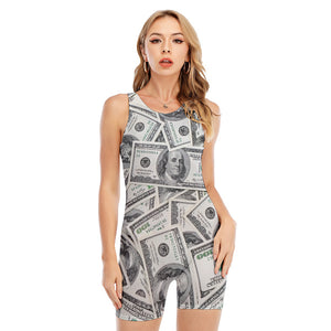 US Dollar Pattern Print Sleeveless One Piece Swimsuit