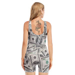 US Dollar Pattern Print Sleeveless One Piece Swimsuit