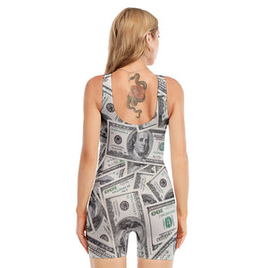 US Dollar Pattern Print Sleeveless One Piece Swimsuit