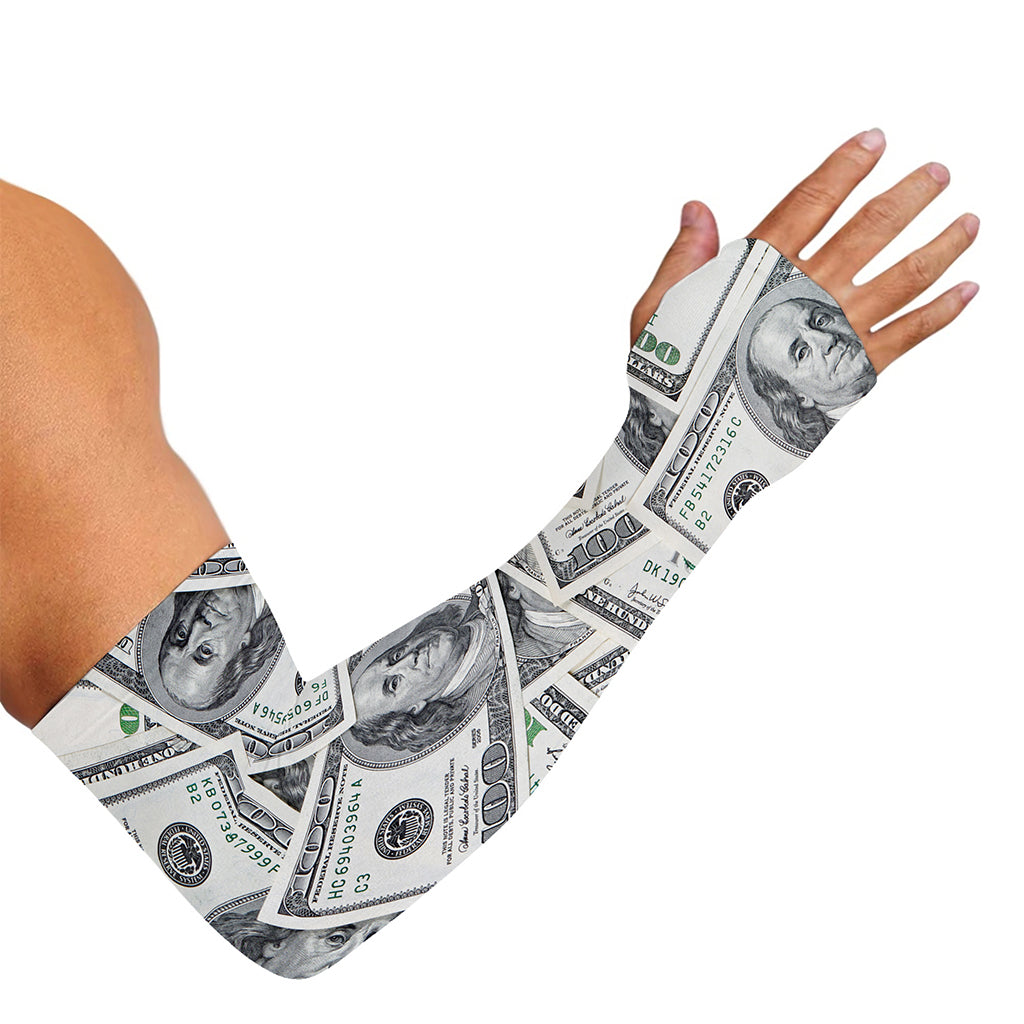 US Dollar Pattern Print Sun Protection Arm Sleeves