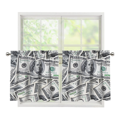 US Dollar Pattern Print Tier Curtains
