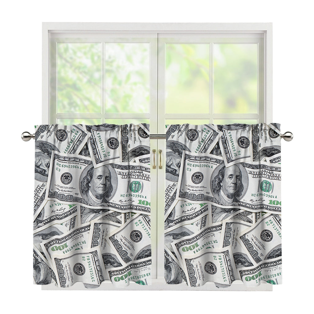 US Dollar Pattern Print Tier Curtains