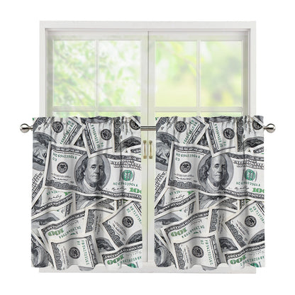 US Dollar Pattern Print Tier Curtains