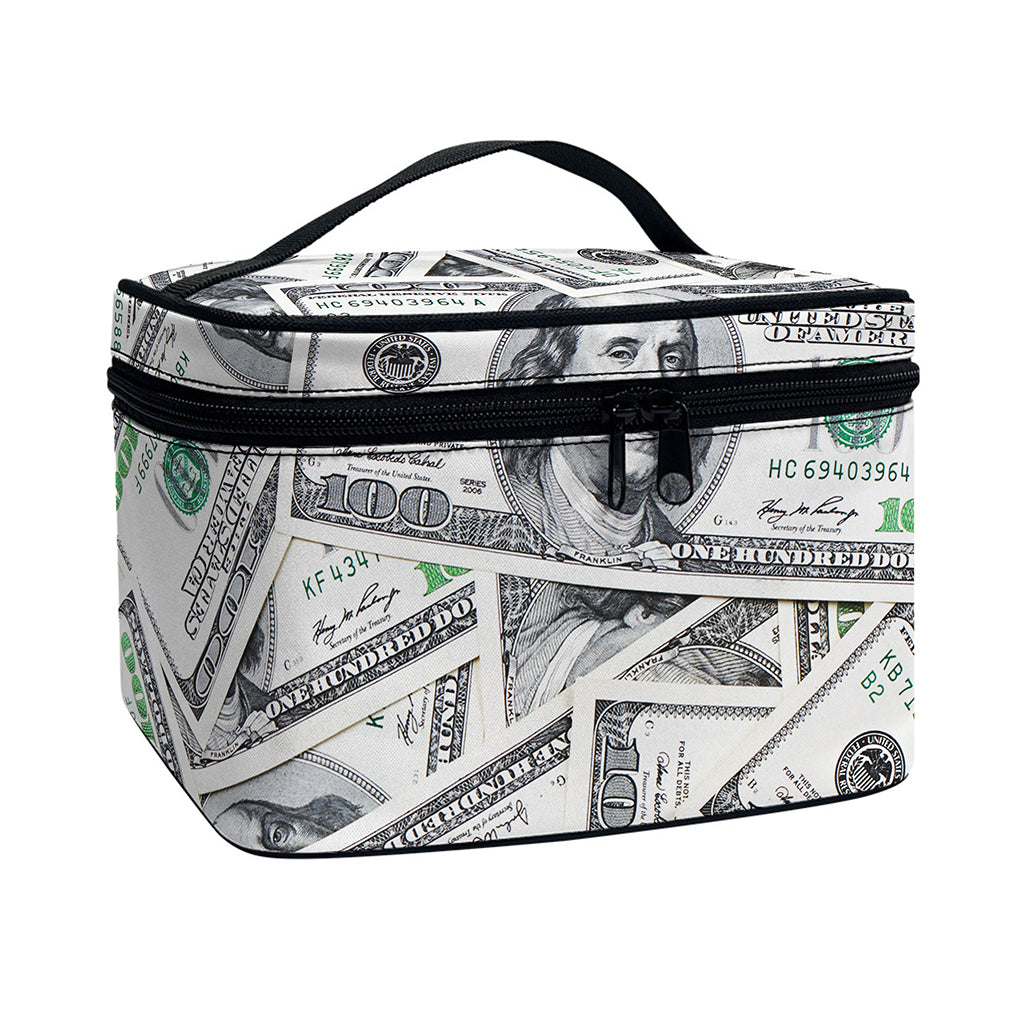 US Dollar Pattern Print Travel Makeup Bag