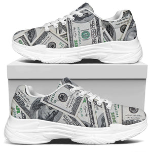 US Dollar Pattern Print White Chunky Shoes