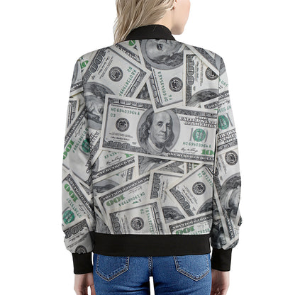 US Dollar Pattern Print Women's Bomber Jacket