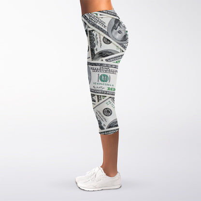 US Dollar Pattern Print Women's Capri Leggings