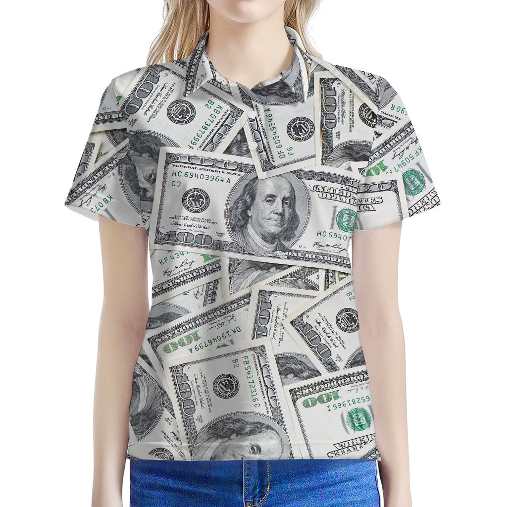 US Dollar Pattern Print Women's Polo Shirt