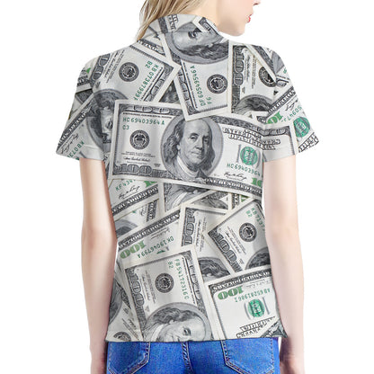 US Dollar Pattern Print Women's Polo Shirt