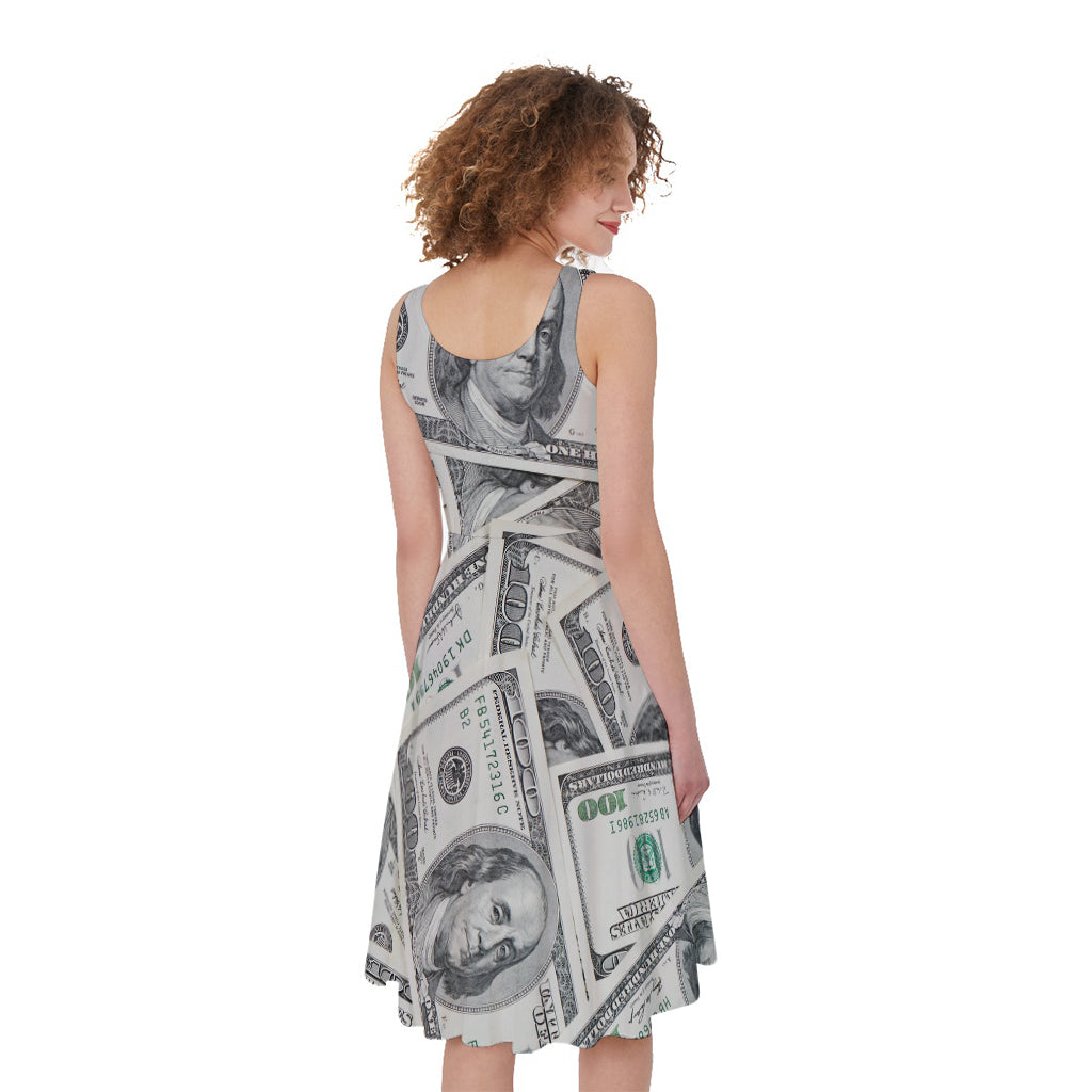 US Dollar Pattern Print Women's Sleeveless Dress