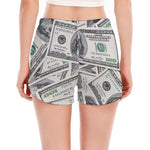 US Dollar Pattern Print Women's Split Running Shorts