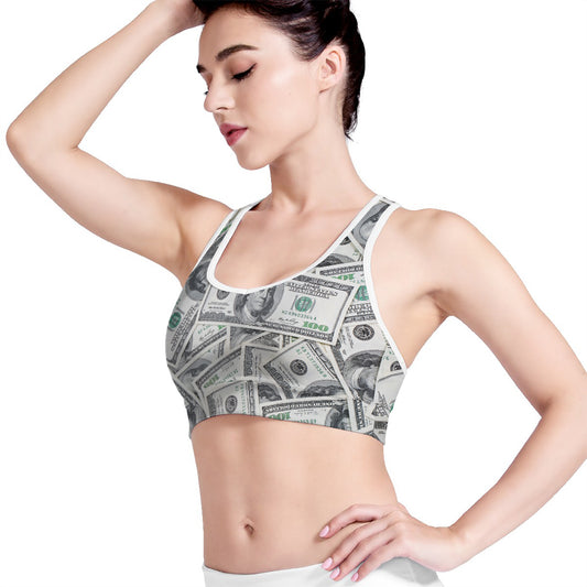 US Dollar Pattern Print Women's Sports Bra