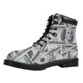 US Dollar Pattern Print Padded Collar Lace Up Boots