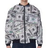 US Dollar Pattern Print Zip Sleeve Bomber Jacket