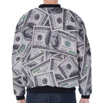 US Dollar Pattern Print Zip Sleeve Bomber Jacket