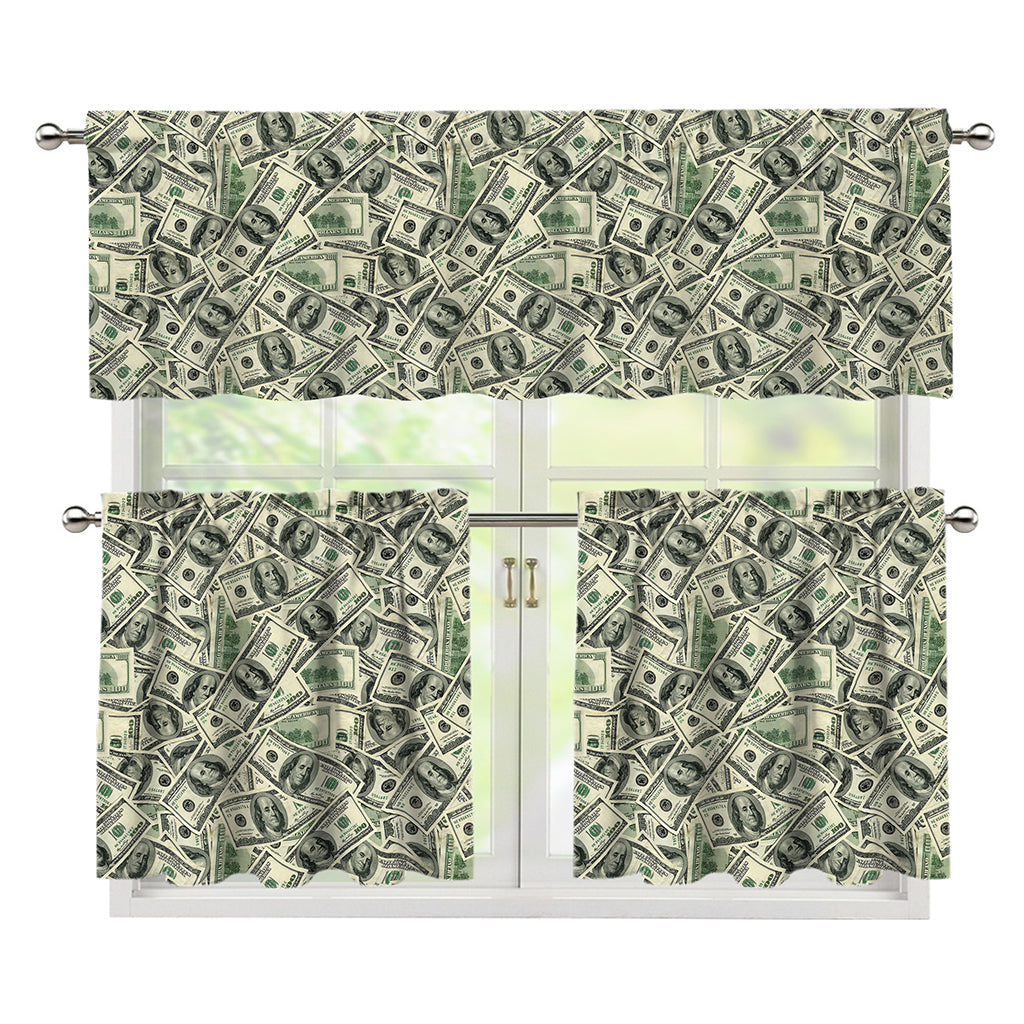 US Dollar Print 3 Piece Kitchen Curtains