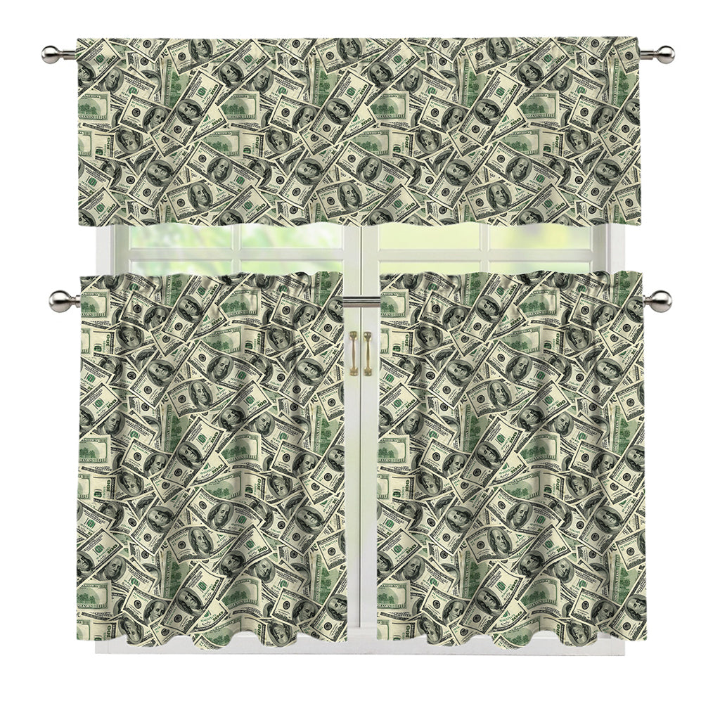 US Dollar Print 3 Piece Kitchen Curtains