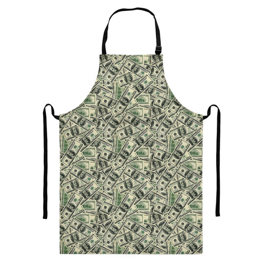 US Dollar Print Bib Apron With Pocket