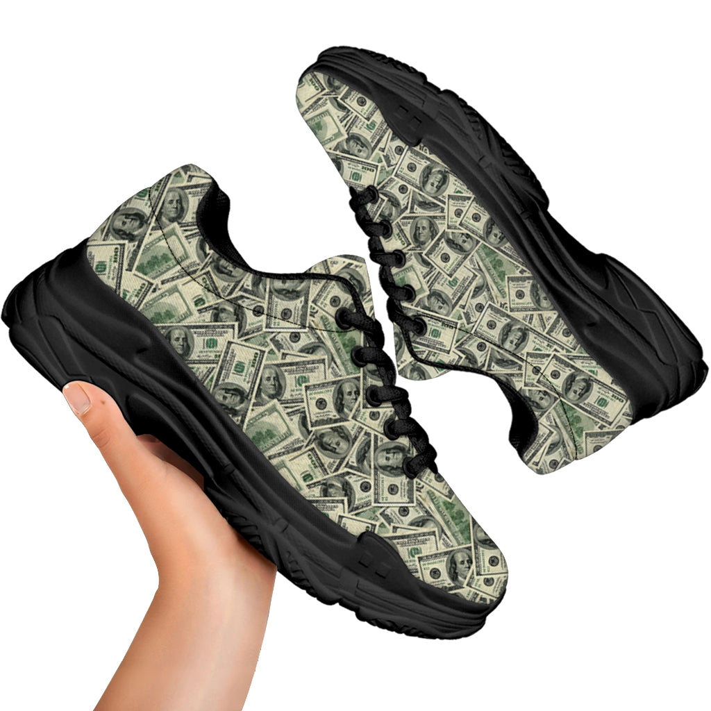 US Dollar Print Black Chunky Shoes