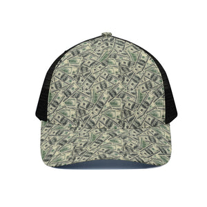 US Dollar Print Black Mesh Trucker Cap