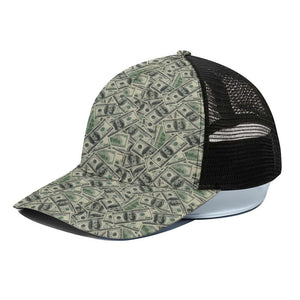 US Dollar Print Black Mesh Trucker Cap