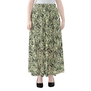 US Dollar Print Chiffon Maxi Skirt