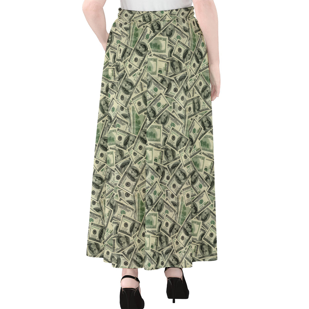 US Dollar Print Chiffon Maxi Skirt