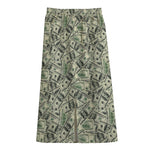 US Dollar Print Cotton Front Slit Maxi Skirt