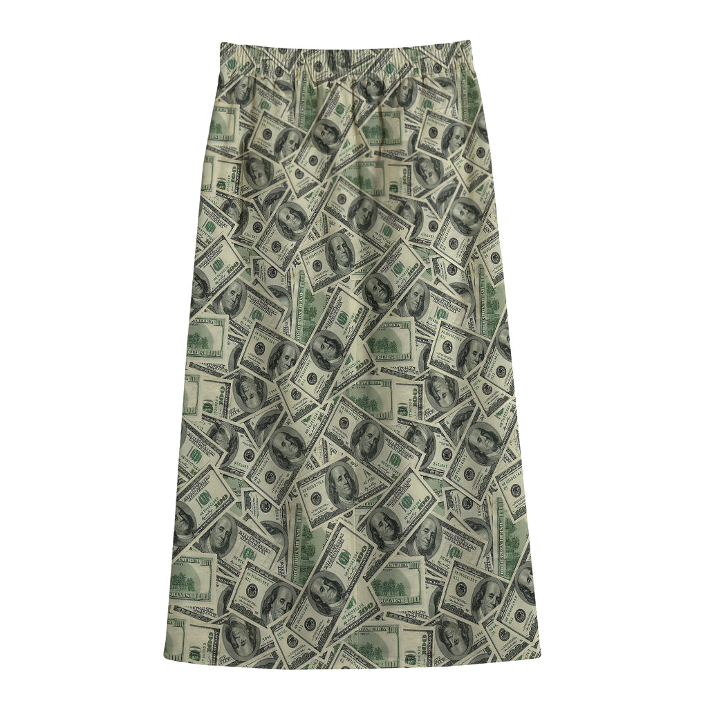 US Dollar Print Cotton Front Slit Maxi Skirt