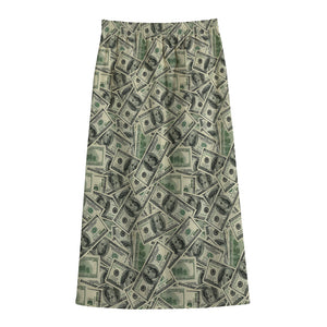 US Dollar Print Cotton Front Slit Maxi Skirt