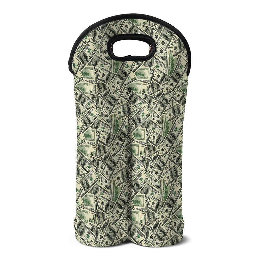 US Dollar Print Double Neoprene Wine Tote
