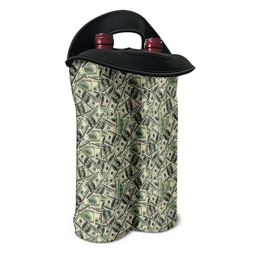 US Dollar Print Double Neoprene Wine Tote
