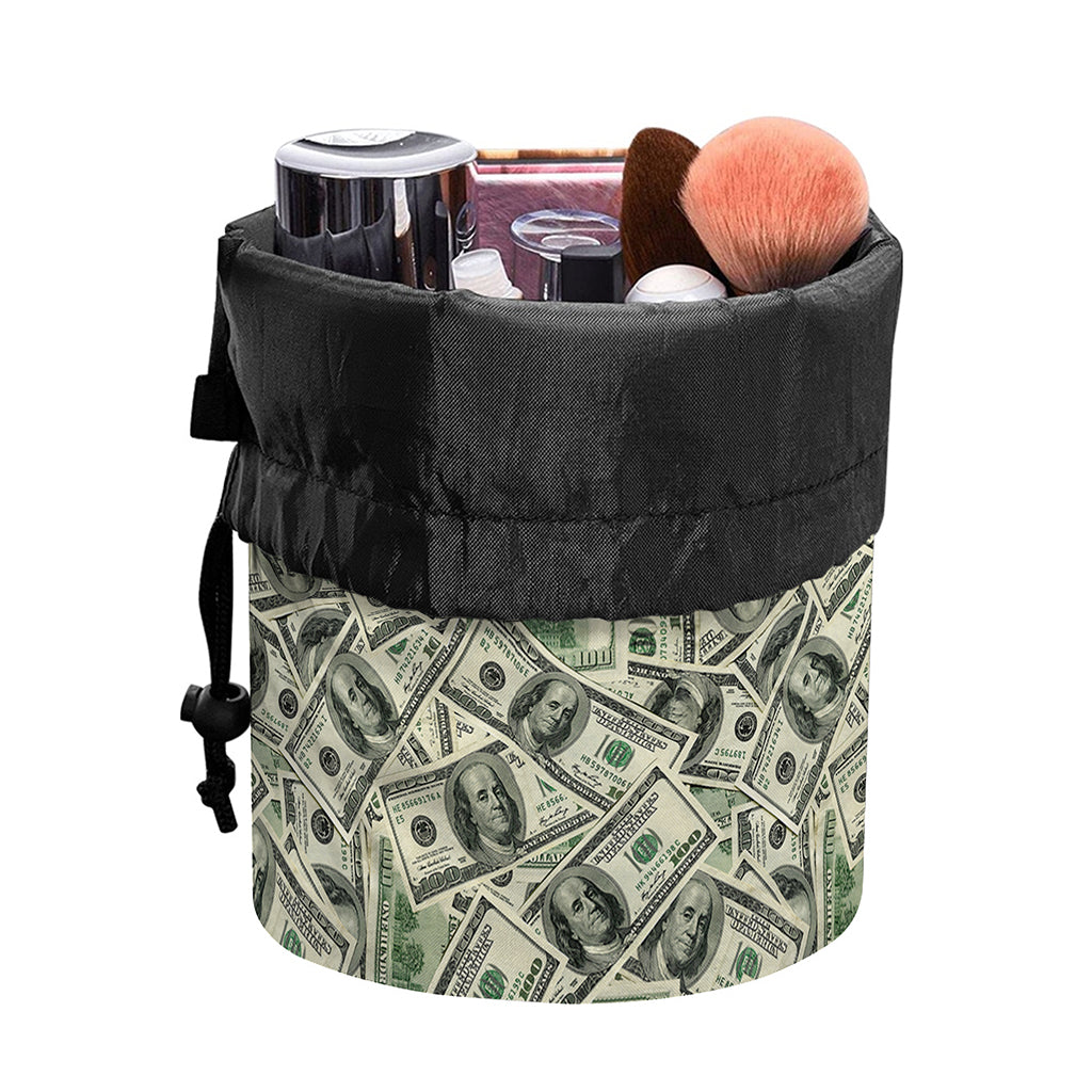 US Dollar Print Drawstring Makeup Bag