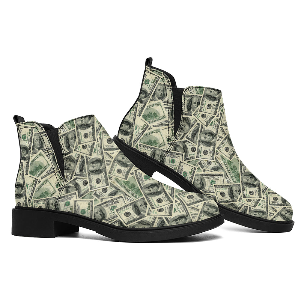 US Dollar Print Flat Ankle Boots