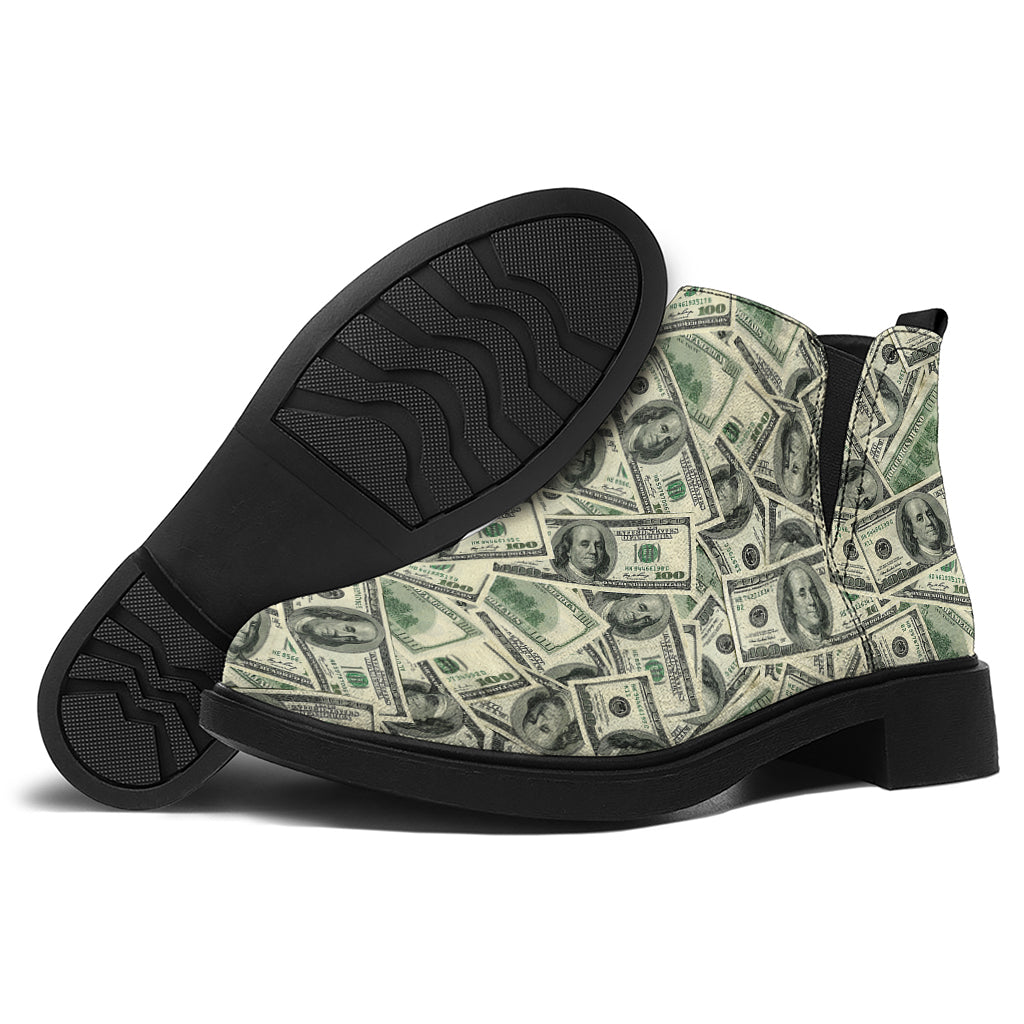 US Dollar Print Flat Ankle Boots