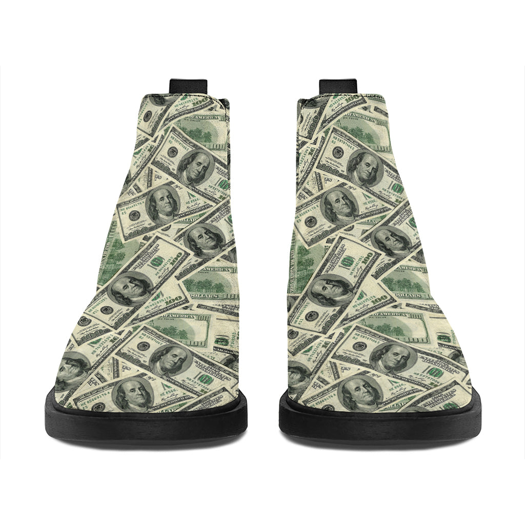 US Dollar Print Flat Ankle Boots