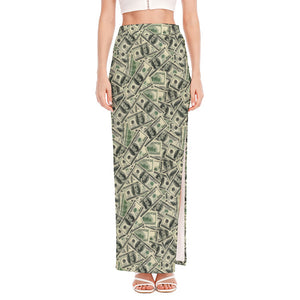 US Dollar Print High Slit Maxi Skirt